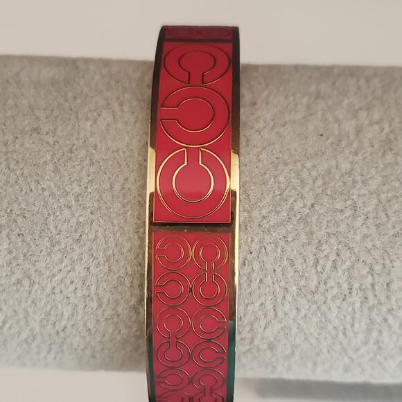 Coach Enamel Bangle Bracelet Pink Blush Signature C Gold Logo on Gold Plate - Picture 4 of 9